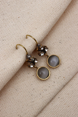 Yuvarlak Cam Taşlı Otantik Küpe