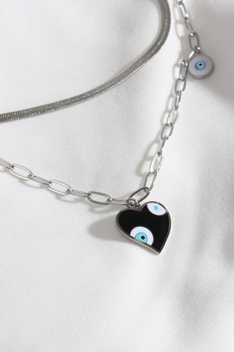 2'Li Kalp Figür Gümüş Renk Çelik Kolye 2'Li Kalp Figür Gümüş Renk Çelik Kolye