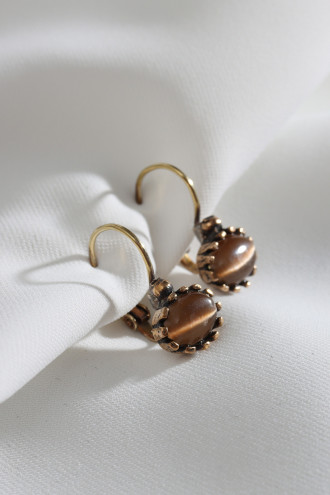 Kahverengi Taşlı Otantik Küpe