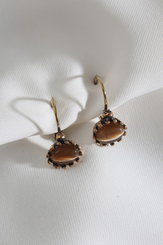 Kahverengi Taşlı Otantik Küpe