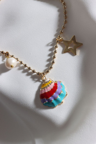 Renkli Mineli Deniz Kabuğu Uçlu Gold Renk Halhal