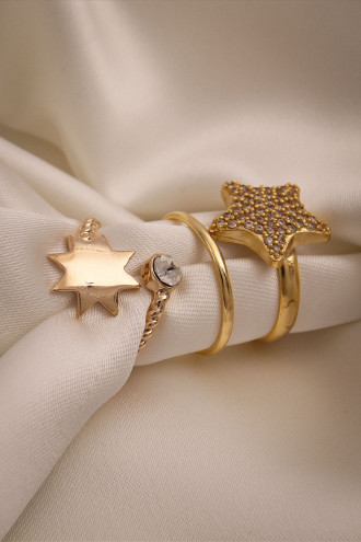 Yıldız Figür 3'lü Gold Renk Yüzük