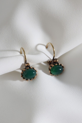 Koyu Yeşil Taşlı Otantik Küpe