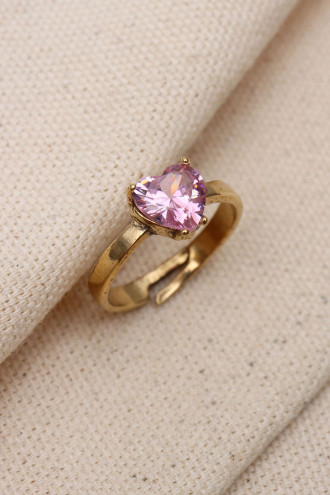 Kalp Taşlı Gold Renk Ayarlanabilir Otantik Yüzük