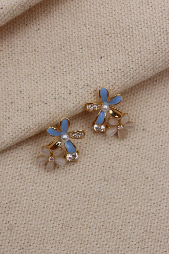 Zircon Taşlı Gold Renk Çiçek Figür Vip Küpe