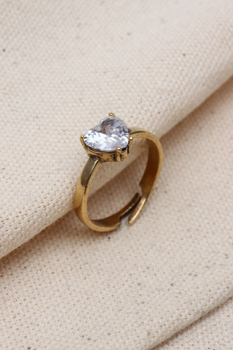 Kalp Taşlı Gold Renk Ayarlanabilir Otantik Yüzük Kalp Taşlı Gold Renk Ayarlanabilir Otantik Yüzük