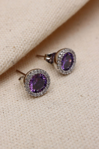 Mor Taşlı Yuvarlak Vip Küpe Mor Taşlı Yuvarlak Vip Küpe