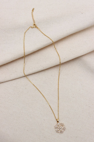 Baget Taşlı Gold Renk Kar Tanesi Vip Kolye