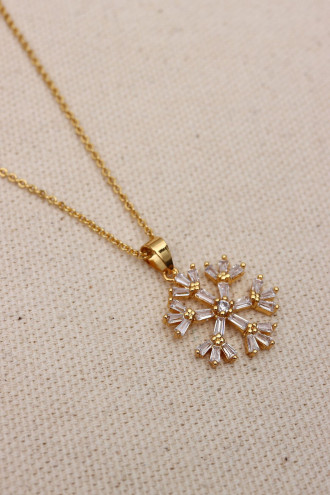 Baget Taşlı Gold Renk Kar Tanesi Vip Kolye Baget Taşlı Gold Renk Kar Tanesi Vip Kolye