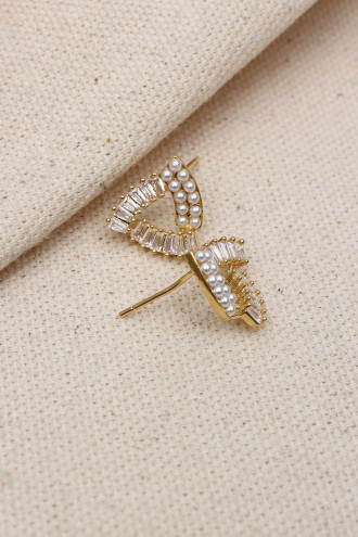 İnci Detaylı Gold Renk Vip Küpe