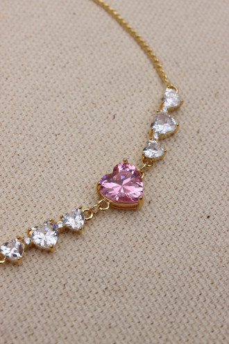 Pembe Kalp Taşlı Gold Renk Asansörlü Vip Bileklik