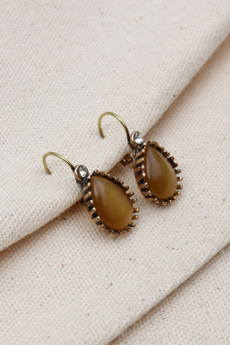 Büyük Boy Saydam Bal Rengi Taşlı Otantik Küpe