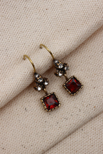 KARE TAŞLI YÜZÜK-KÜPE OTANTİK SET