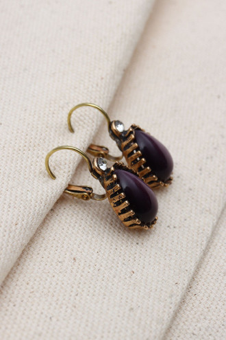 Büyük Boy Saydam Mor Taşlı Otantik Küpe