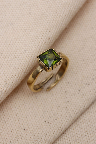 KARE TAŞLI YÜZÜK-KÜPE OTANTİK SET