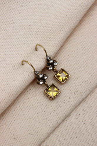 KARE TAŞLI YÜZÜK-KÜPE OTANTİK SET