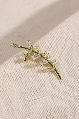 Trapez Taşlı Yaprak Figür Gold Renk İğneli Kıkırdak Küpe