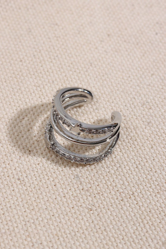 Yıldız Detaylı 3 Şeritli Gümüş Renk Kıkırdak Küpe