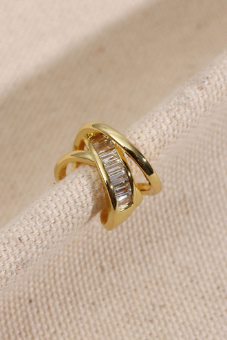 Şerit Trapez Taşlı Gold Renk Kıkırdak Küpe