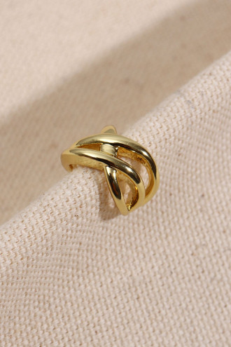 Çapraz Şeritli Gold Renk Kıkırdak Küpe