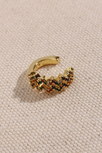 Renkli Taşlı Gold Renk Çift Şerit Kıkırdak Küpe Renkli Taşlı Gold Renk Çift Şerit Kıkırdak Küpe