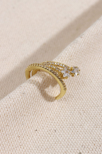 3 Sıralı Yıldız Taşlı Gold Renk Kıkırdak Küpe