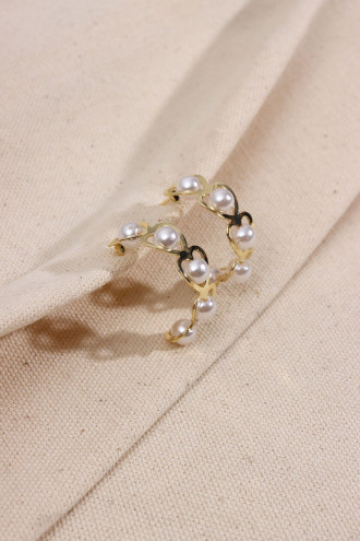 Kalp Figür İnci Detaylı Gold Renk Halka Küpe