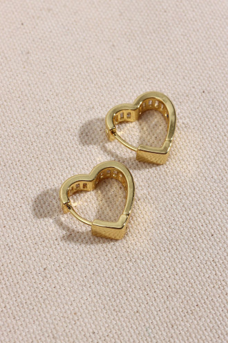 Gold Renk Baget Taşlı Kalp Küpe