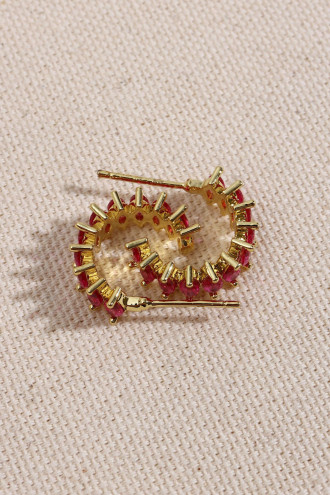 Pembe Mekik Taşlı Gold Halka Renk Küpe