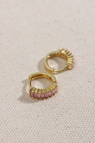 Pembe Baget Taşlı Gold Halka Renk Küpe