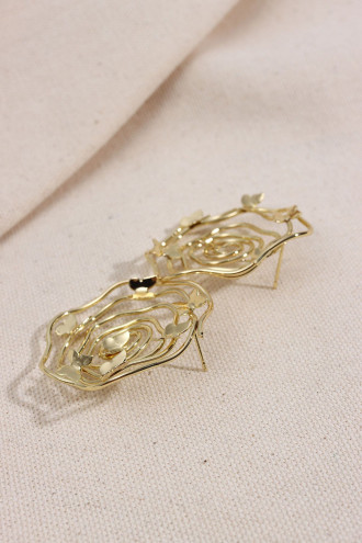 Yuvarlak Tel Model Kelebek Detaylı Gold Renk Küpe