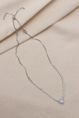 Kalp Uçlu Asansörlü Gümüş Renk Su Yolu Kolye