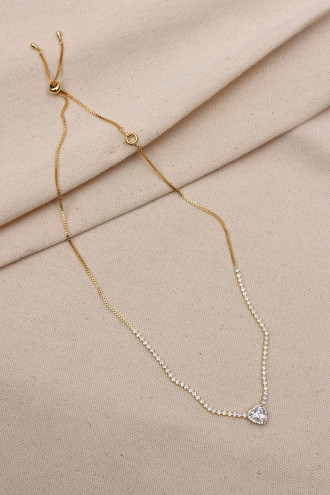 Kalp Uçlu Asansörlü Gold Renk Su Yolu Kolye