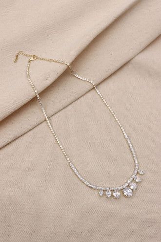 Oval Taşlı Gold Renk Abiye Su Yolu Kolye