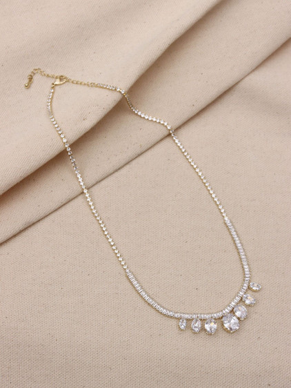 Oval Taşlı Gold Renk Abiye Su Yolu Kolye Oval Taşlı Gold Renk Abiye Su Yolu Kolye