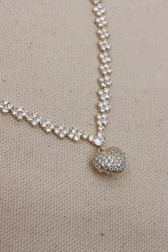 Kalp Uçlu Gold Renk Su Yolu Kolye