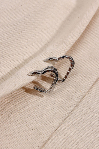 Orta Boy Gümüş Renk Kalpli Çift Sıra Küpe