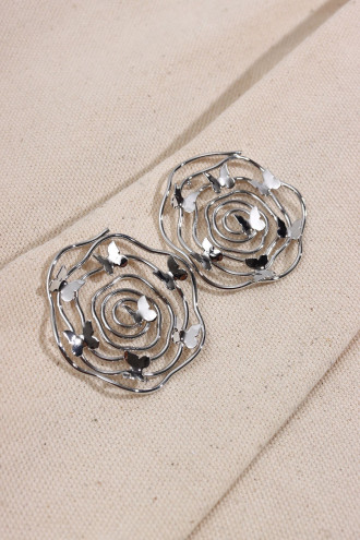 Yuvarlak Tel Model Kelebek Detaylı Gümüş Renk Küpe