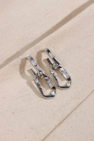 Baget Taş Detaylı Vintage Gümüş Renk Sallantılı Küpe