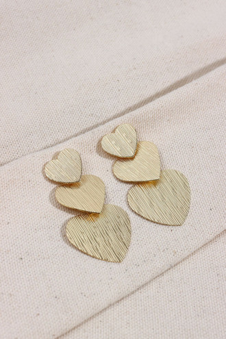 3'lü Kalp Sallantılı Gold Renk Küpe