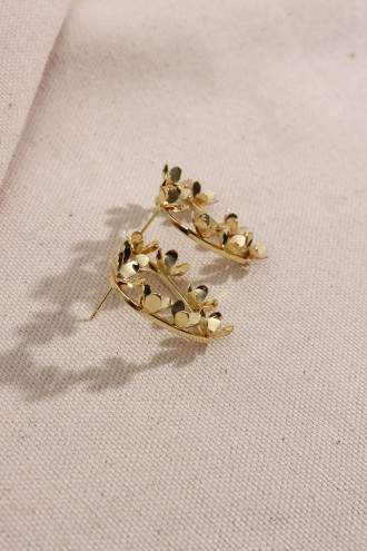 Çiçek Figürlü Gold Renk Kalp Küpe