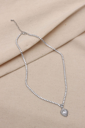 Kalp Uçlu Gümüş Renk Su Yolu Kolye