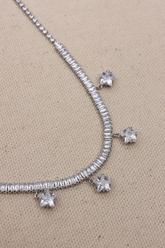 Yıldız Taşlı Gümüş Renk Su Yolu Kolye