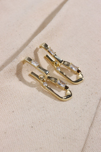 Baget Taş Detaylı Vintage Gold Renk Sallantılı Küpe