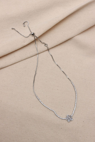 Çiçek Uçlu Gümüş Renk Asansörlü Su Yolu Kolye