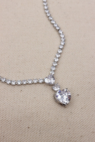 Kalp Uçlu Gümüş Renk Su Yolu Kolye Kalp Uçlu Gümüş Renk Su Yolu Kolye