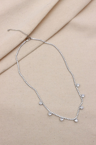 Kalp Taşlı Gümüş Renk Su Yolu Kolye