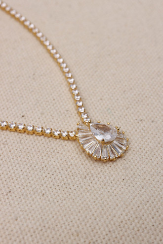 Trapez Taşlı Gold Renk Asansörlü Su Yolu Kolye