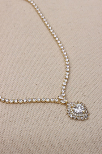 Kalp Uçlu Gold Renk Su Yolu Kolye Kalp Uçlu Gold Renk Su Yolu Kolye