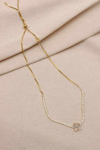 Çiçek Uçlu Gold Renk Asansörlü Su Yolu Kolye